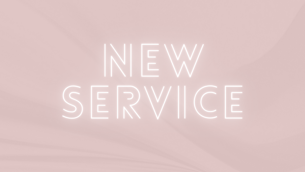 A soft mauve textured background with neon "new service" text that glows softly